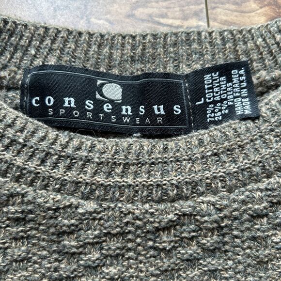Vintage Consensus Sportswear Men’s L Hand Framed Grandpa Pullover Sweater USA 90 - Picture 4 of 5